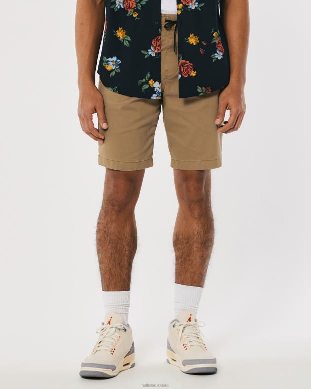 Bottoms Hollister Men Twill Jogger Shorts 9\\ 488201138 Dark Khaki